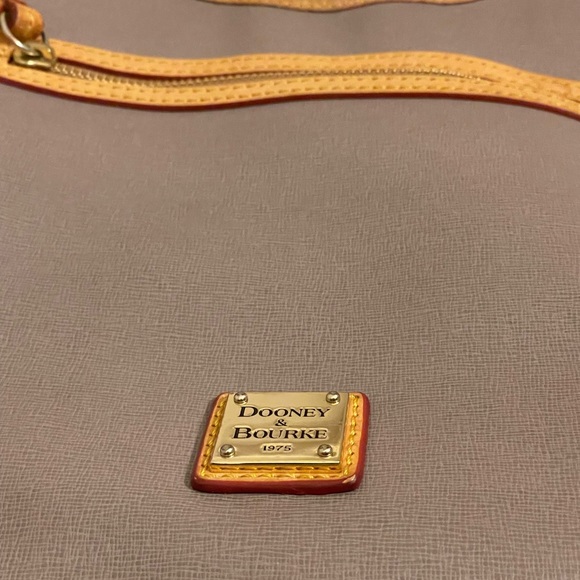 Dooney and Bourke gray & tan leather double strap zipper tassel shoulder bag - Picture 14 of 16